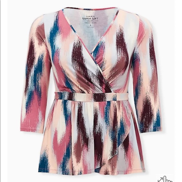 torrid Tops - Super Soft Multi Ikat Surplice Babydoll Top, Torrid, Size 0X
